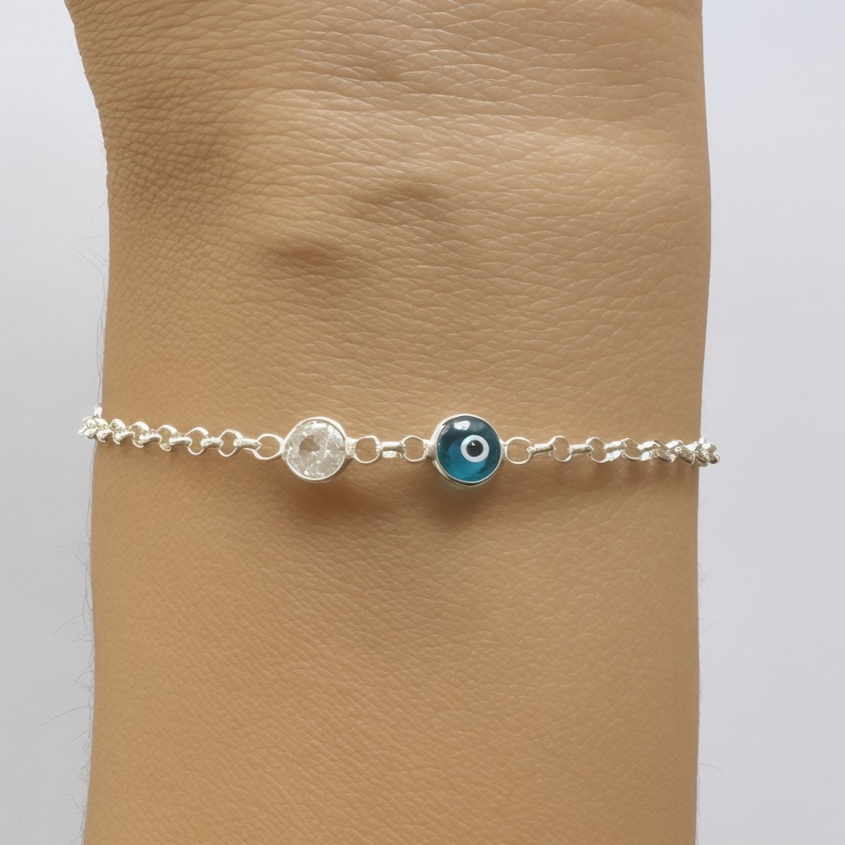 COGGIOLA - Pulsera 3 Ojos Turco Circón Plata Fina 925