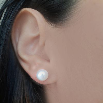 Imagen 2 del producto Aros Perla De Río Blanca 8mm Plata Fina 925