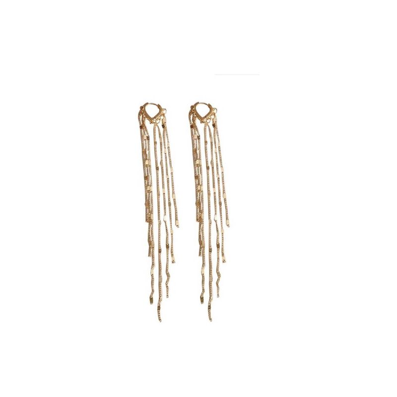 ELBAULDEJUMA - Aros largos elegantes dorados cascada brillo sutil