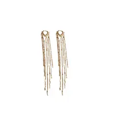 ELBAULDEJUMA - Aros largos elegantes dorados cascada brillo sutil
