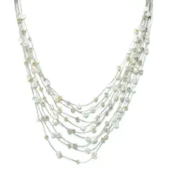 ANDREA COGGIOLA JOYAS - Collar Perla De Río Cristal Hilos Seda Plateado