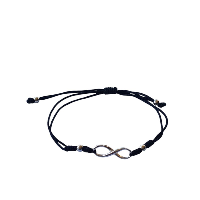 ANDREA COGGIOLA JOYAS - Pulsera Infinito Cordón Negro Plata Fina 925
