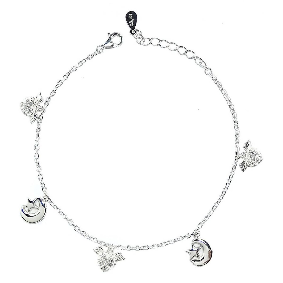 COGGIOLA - Pulsera Corazón Circón Luna Plata Fina 925