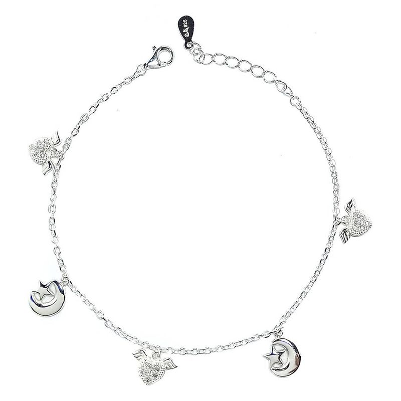 ANDREA COGGIOLA JOYAS - Pulsera Corazón Circón Luna Plata Fina 925