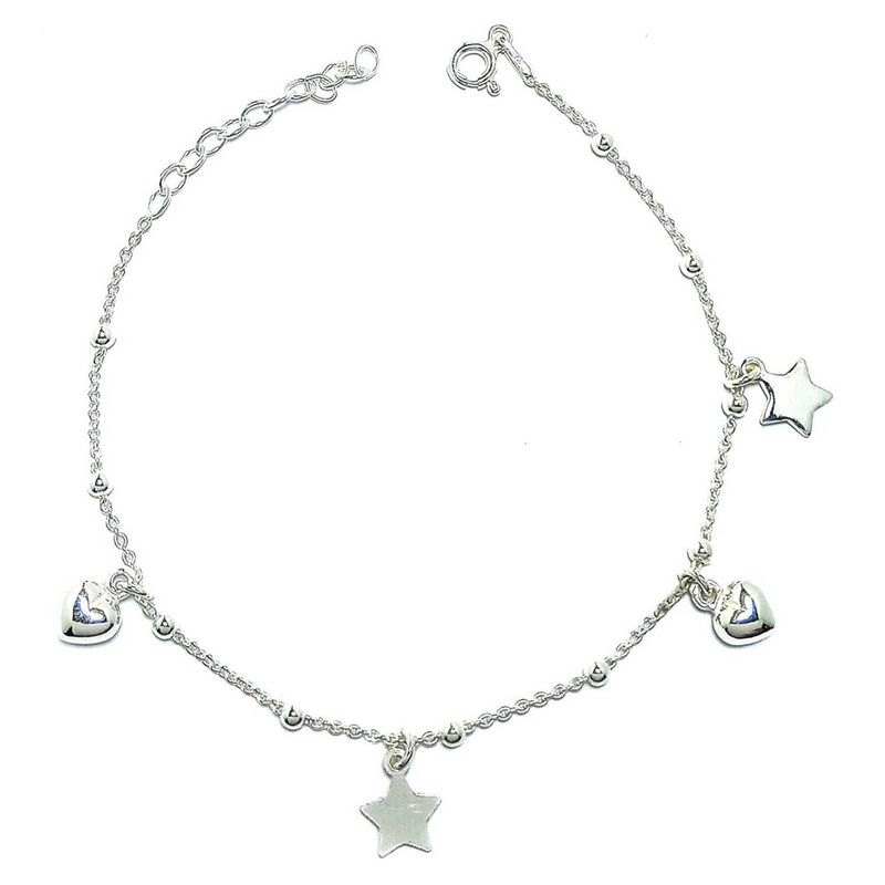 ANDREA COGGIOLA JOYAS - Pulsera Corazón Estrella Bolita Plata Fina 925