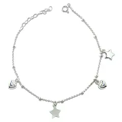 ANDREA COGGIOLA JOYAS - Pulsera Corazón Estrella Bolita Plata Fina 925