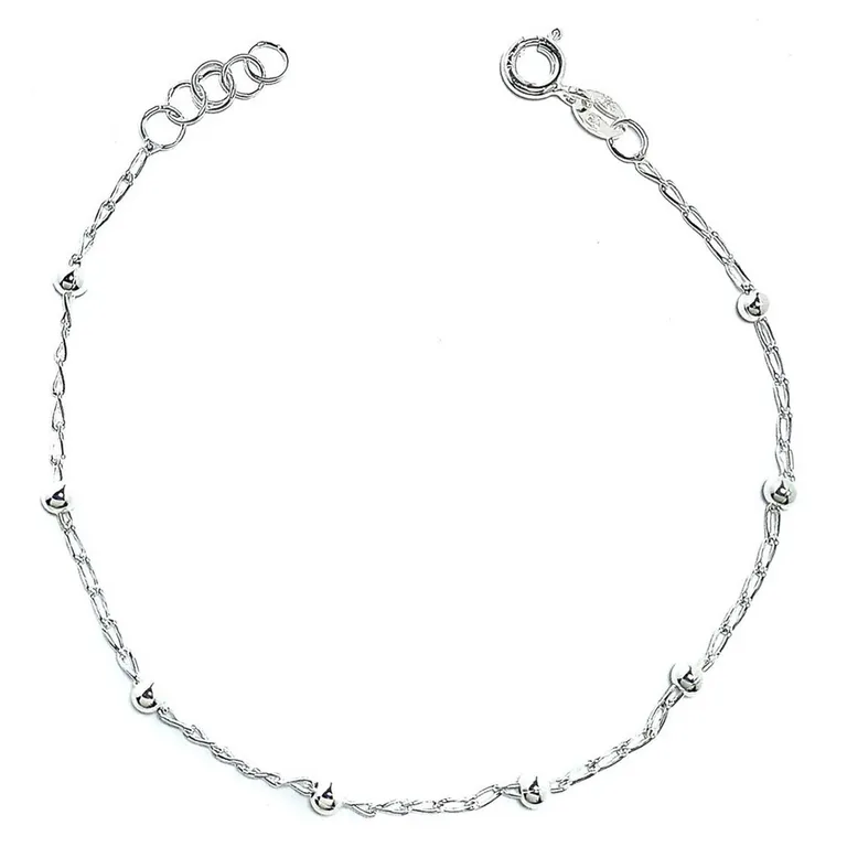 Pulsera Bolas Cadena Eslabon Plata Fina 925 Plateado TALLA UNICA