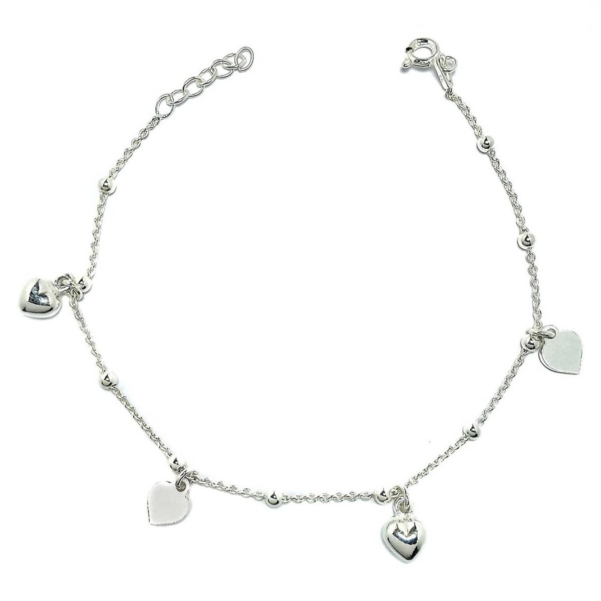 ANDREA COGGIOLA JOYAS - Pulsera Chiches Corazón Bolita Plata 925 19CM