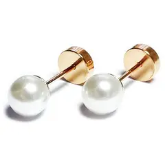 ANDREA COGGIOLA JOYAS - Aros Abridores Perla Sintética 5mm Laminado Oro 18K