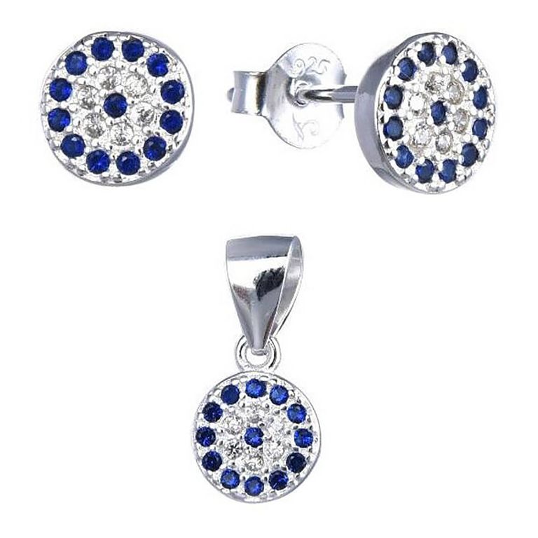 Set Ojo Turco Circon Plata 925 Plateado TALLA UNICA