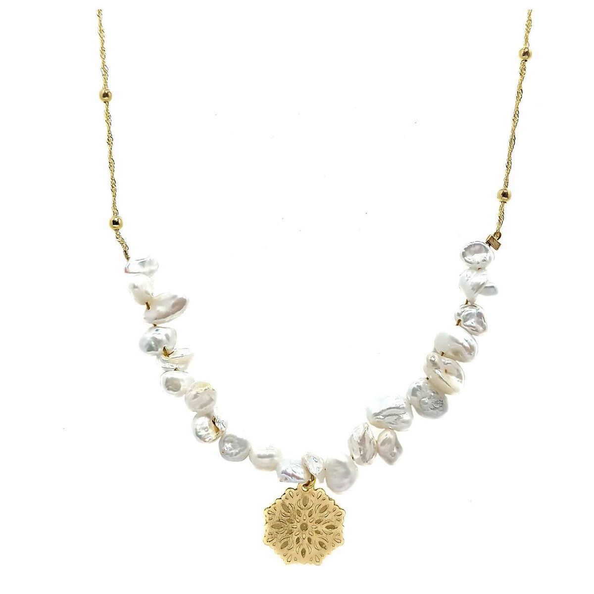 ANDREA COGGIOLA JOYAS - Collar perlas de río biwa cadena enchapado oro 18k