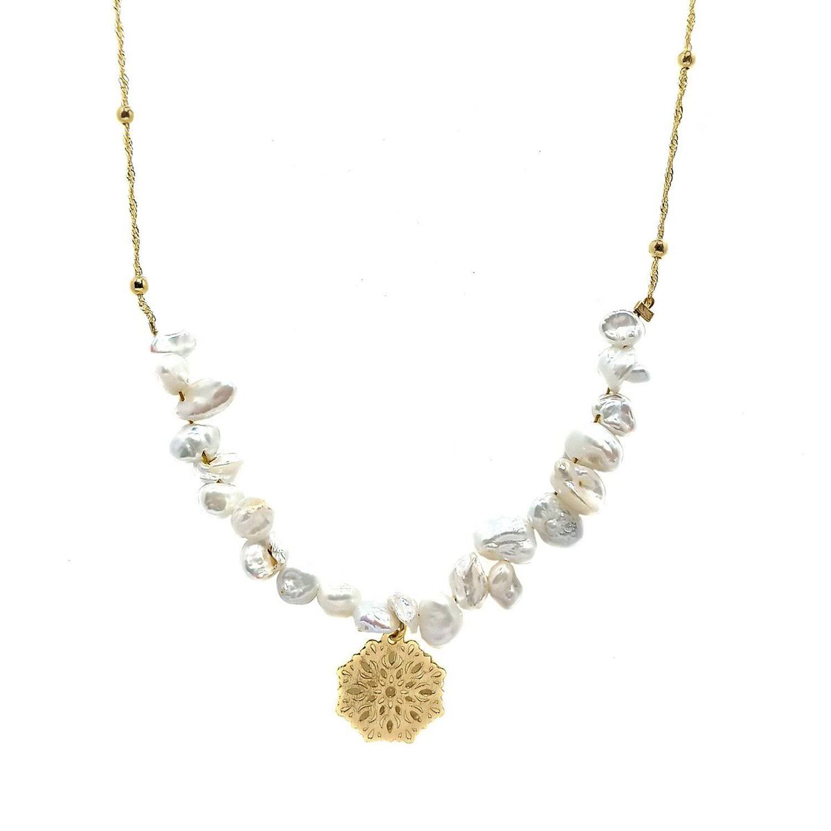 ANDREA COGGIOLA JOYAS - Collar perlas de río biwa cadena enchapado oro 18k