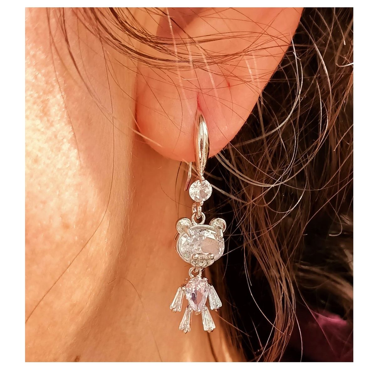 ELBAULDEJUMA - Pendientes aros aretes oso osito luz zirconia