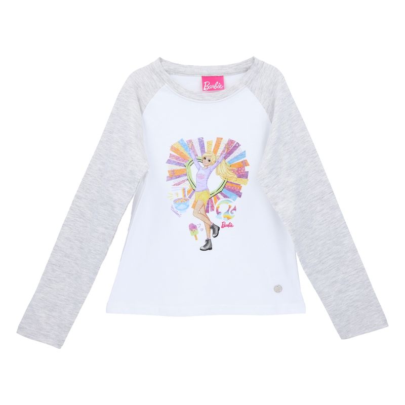 BARBIE - CAMISETA M/LARGA BARBIE  BLANCO Y GRIS MELANGE