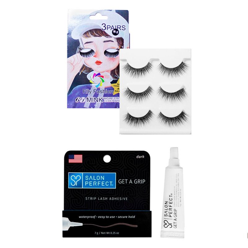 COSMETICAVAL - Set 3 pares de pestañas reutilizables 6D W9 + pegamento