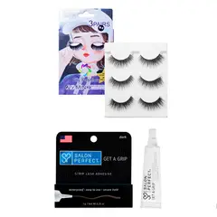 COSMETICAVAL - Set 3 pares de pestañas reutilizables 6D W9 + pegamento