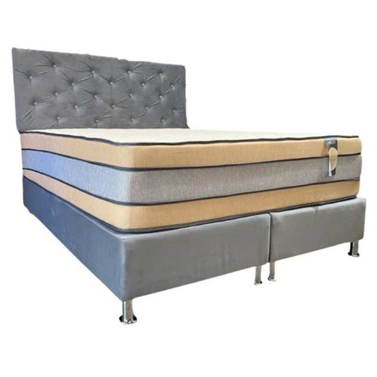 MUEBLES HVM - Cama Hvm Titan  2 Plazas Gris Felpa