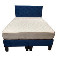 Cama Americana 2P Colchon de resortes Respaldo Azul Felpa Pmadera