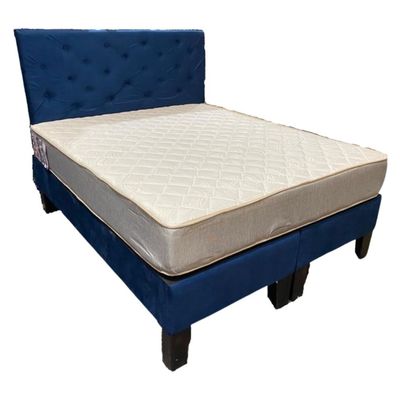 Imagen 2 del producto Cama Americana 2P Colchon de resortes Respaldo Azul Felpa Pmadera