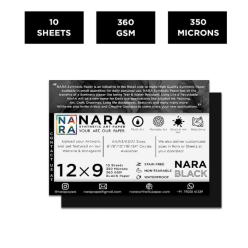 NARA - Papel para Tintas al Alcohol  NEGRO/NARA 30 x 23 cm 10 hojas