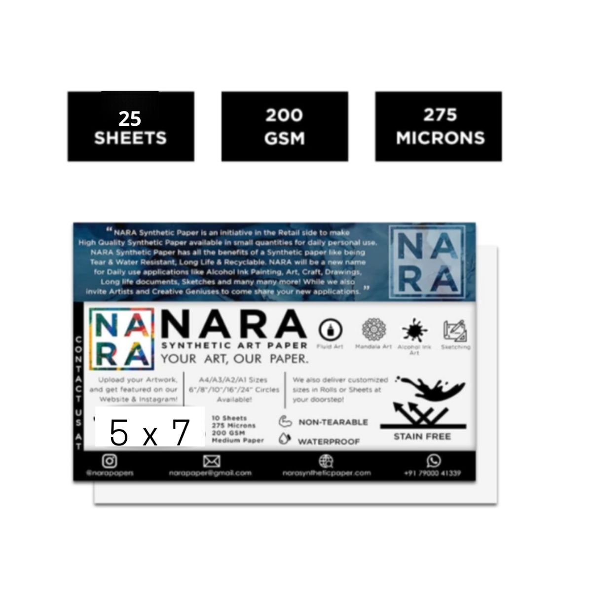 NARA - Papel Tintas al Alcohol BLANCO 13X18 cm.  25 hojas 275m