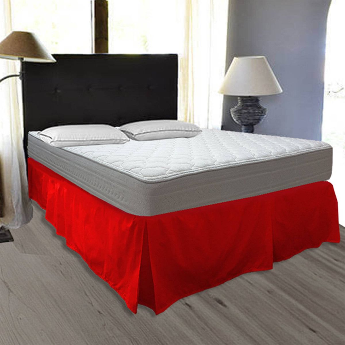 VICTORIANAS - Faldón Liso 5 Pliegues Queen Rojo 200 Hilos