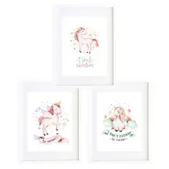 PAPEL ILUSTRADO - Set 3 Cuadros Unicornios 30X40