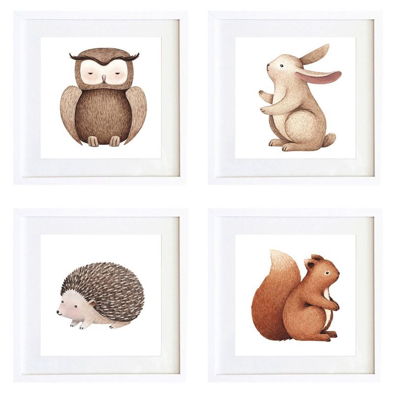 PAPEL ILUSTRADO - Set 4 Cuadros Animales Tonos Tierra 30x30 cm