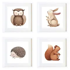 PAPEL ILUSTRADO - Set 4 Cuadros Animales Tonos Tierra 30x30 cm