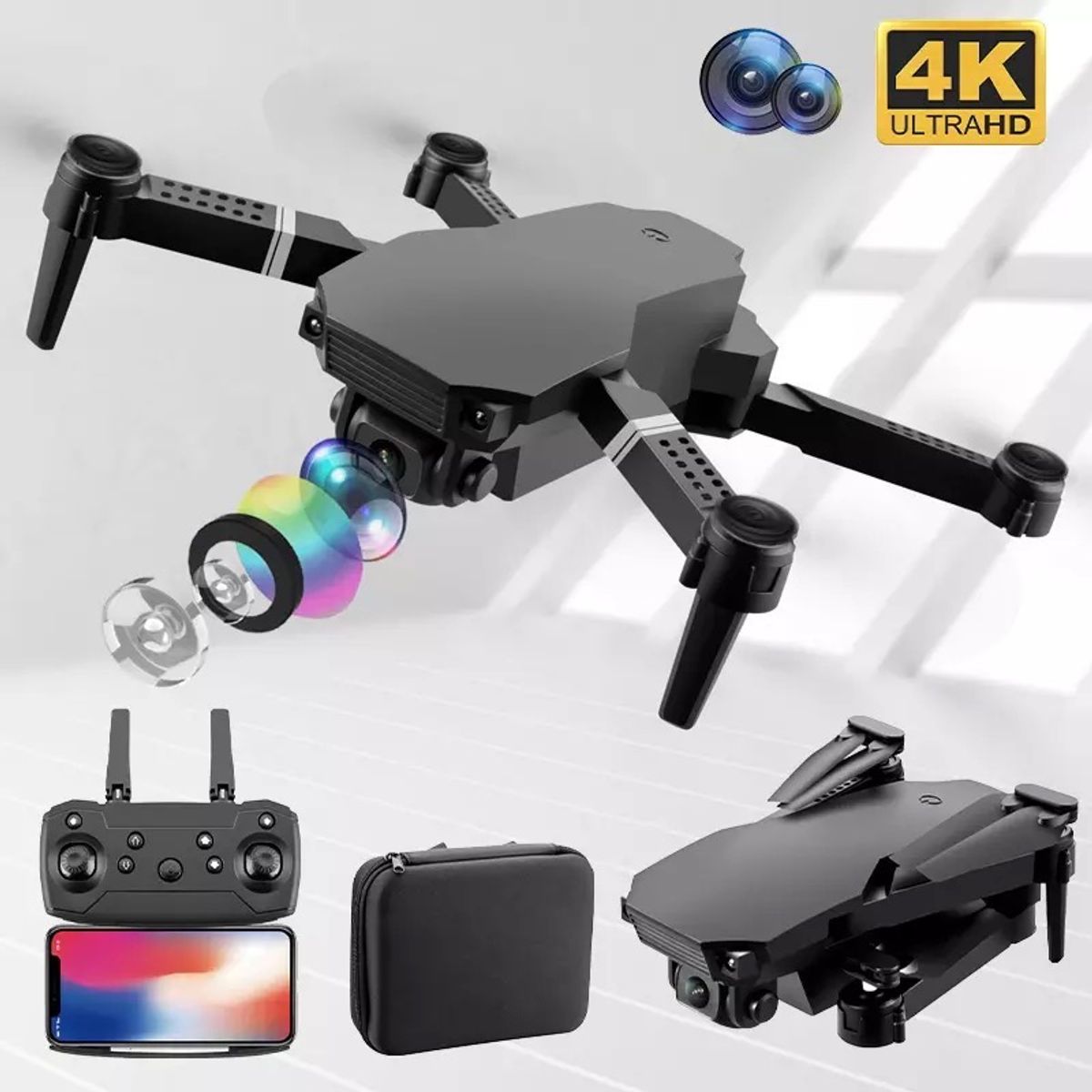 ACTUAL - Dron Cámara Doble 4K Wifi Plegable Bolso 3 Baterías Recargable