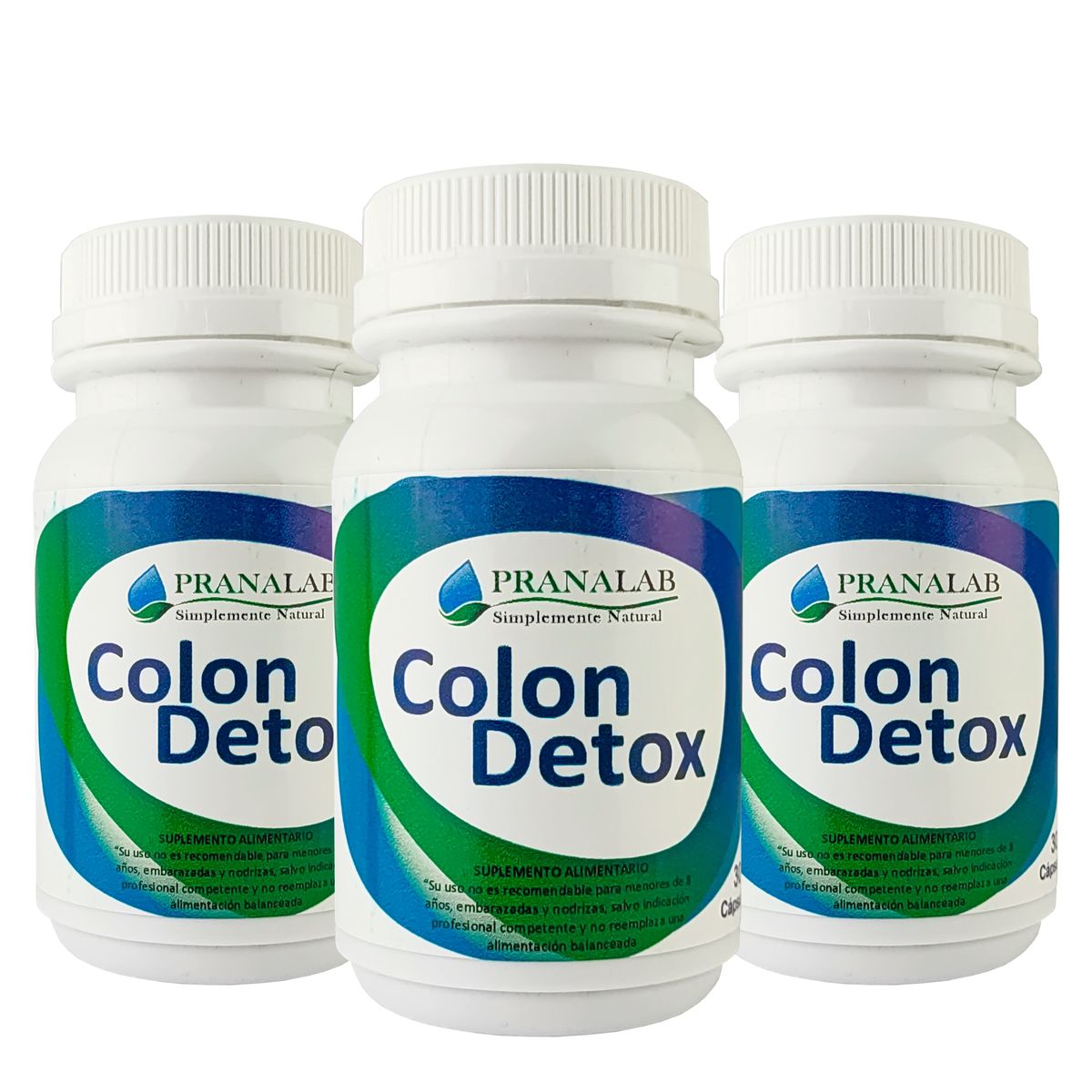 PRANALAB - Colon Détox 30 Cáps (deshincha, Desintoxicante) Pack 3 Frascos.-