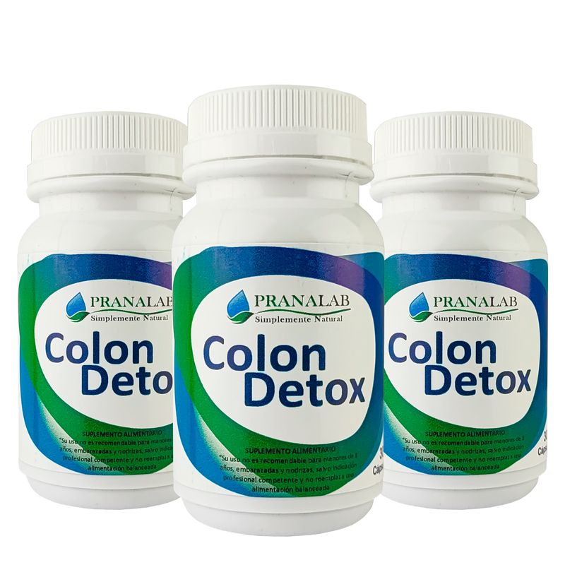 PRANALAB - Colon Détox 30 Cáps (deshincha, Desintoxicante) Pack 3 Frascos