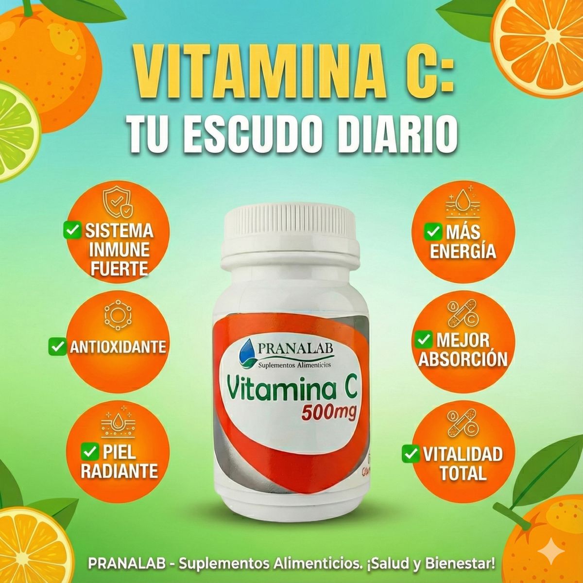 PRANALAB - Vitamina C 500Mg Pack 3 Frascos 180 Cápsulas