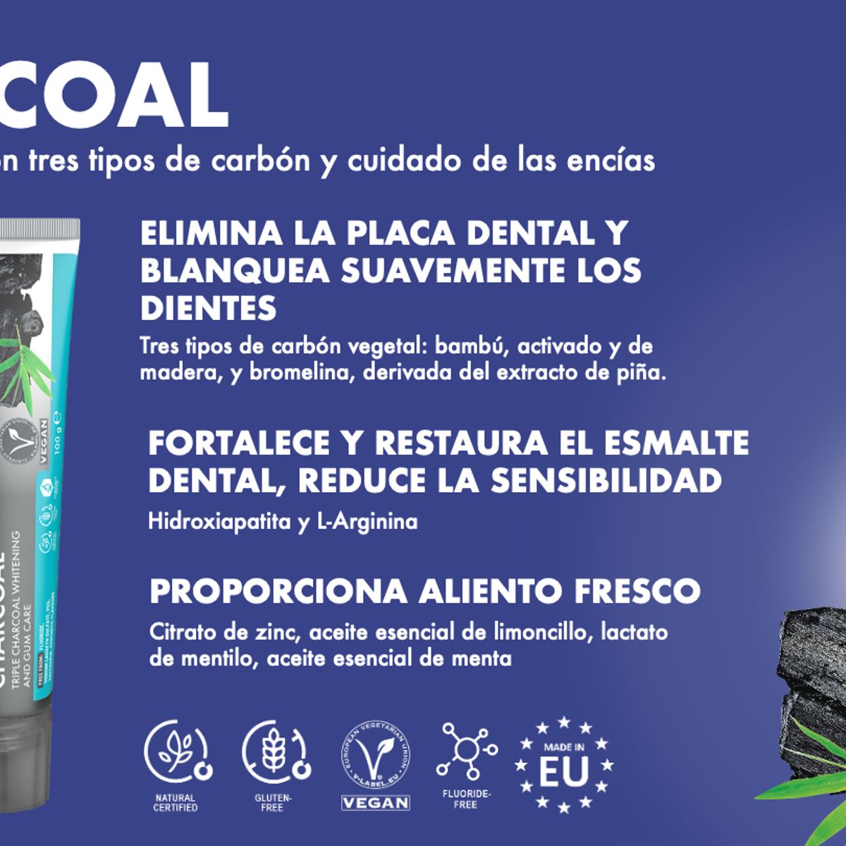 SPLAT - Pack 3 Pasta Dental Blanqueadora Biomed Charcoal 100Gr, sin Fluor