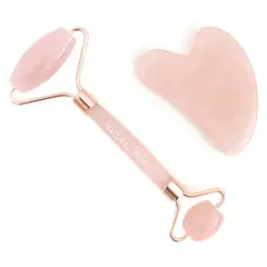 NATURAL SKIN - SET Cuarzo Rosado 100 piedra Rodillo y Gua Sha