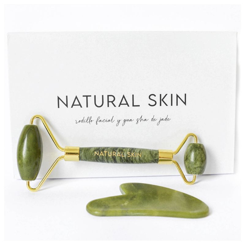 NATURAL SKIN - Set Jade 100 piedra natural Rodillo + Gua Sha