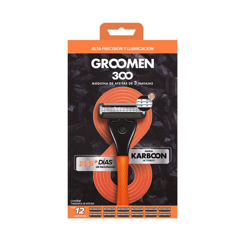 GROOMEN - Máquina Afeitar Groomen 300 más 12 Cartuchos 3 Navajas