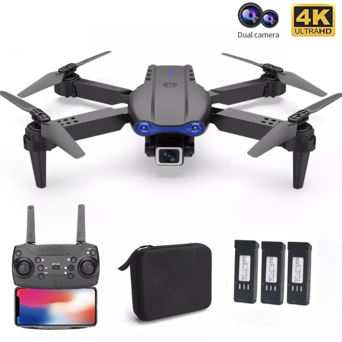 ACTUAL - Dron Doble Cámara 4k Wifi Plegable x3 Baterías Bolso Recargable