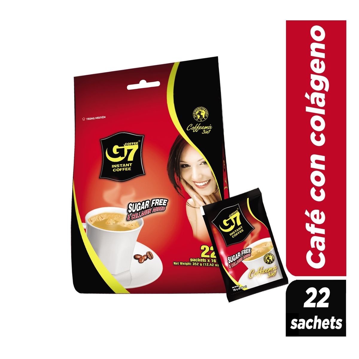 G7 COFFEE - Café Libre Azúcar Con Colágeno 22 sobres G7 Trung Nguyen