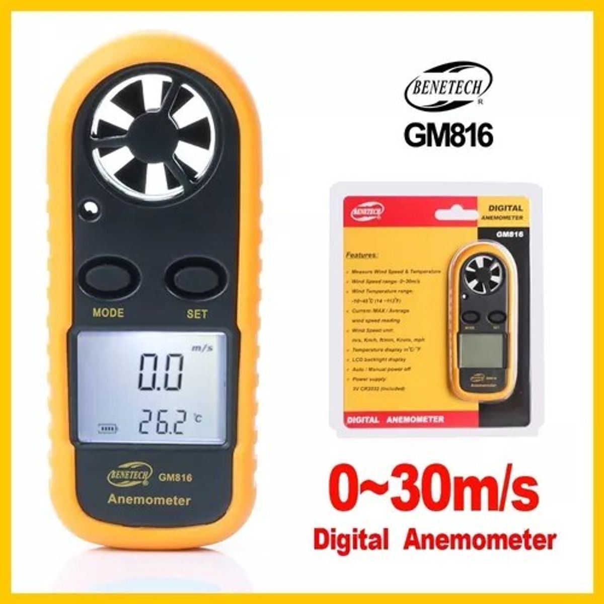 GENERICO - Anemómetro digital velocidad temperatura de viento gm816