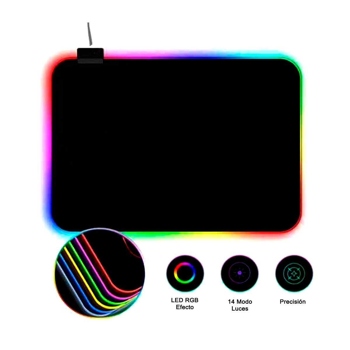IMICE - Mousepad Gamer Led Rgb Usb 35x25cm Negro