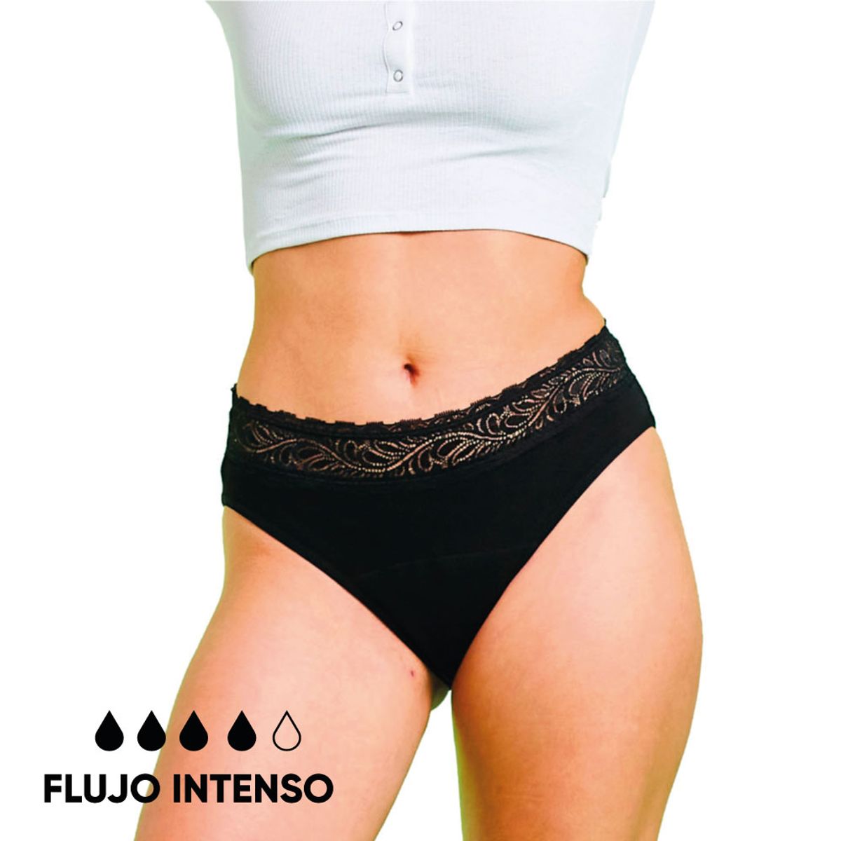 BLOODY GREEN - Calzón Menstrual High Waist para Flujo Intenso Negro Lavable.-