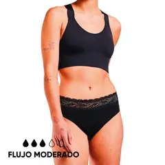 BLOODY GREEN - Calzon Menstrual High Waist Flujo Moderado Negro Lavable