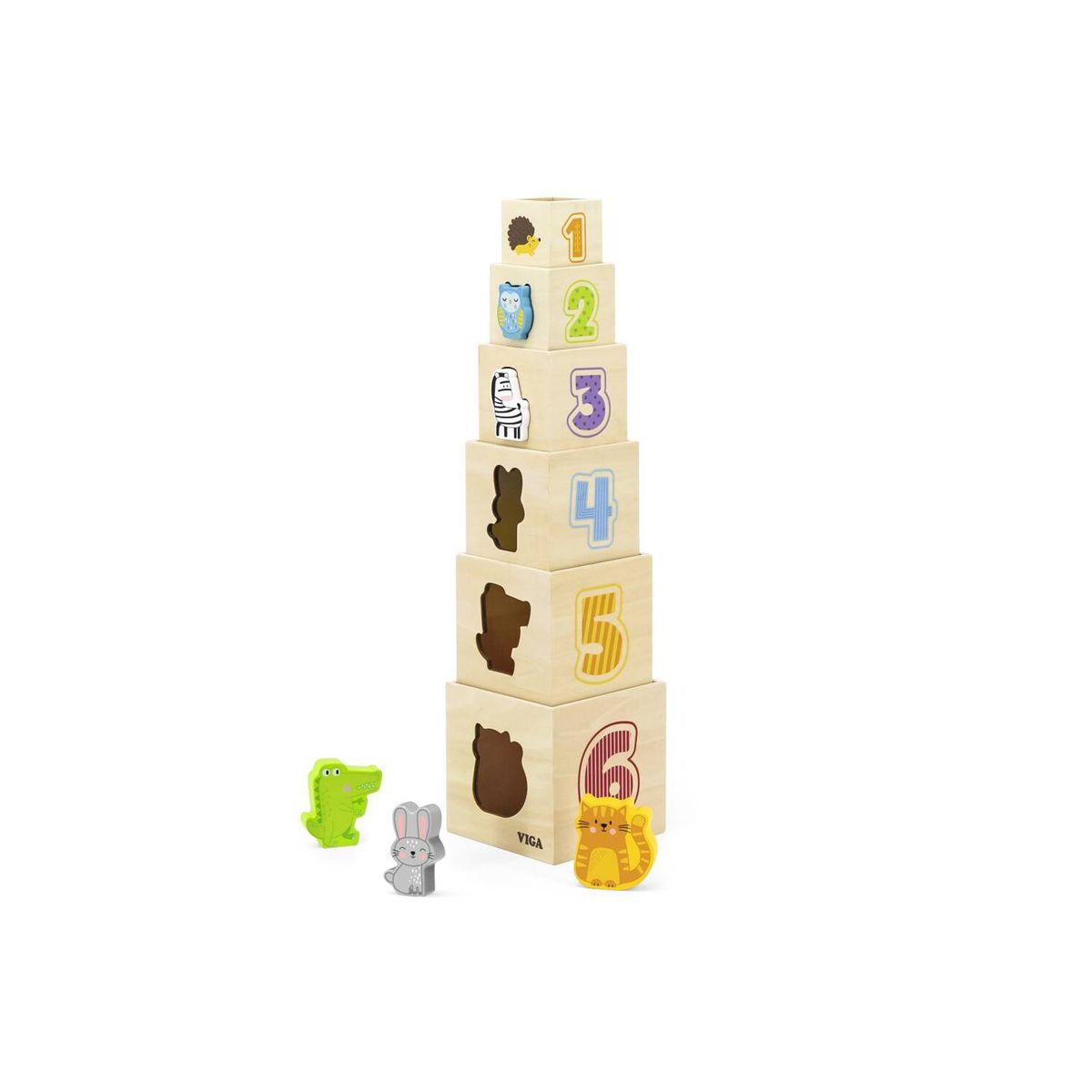 VIGA - Juguete Madera Apilable Encaje Ventanas y Numeros