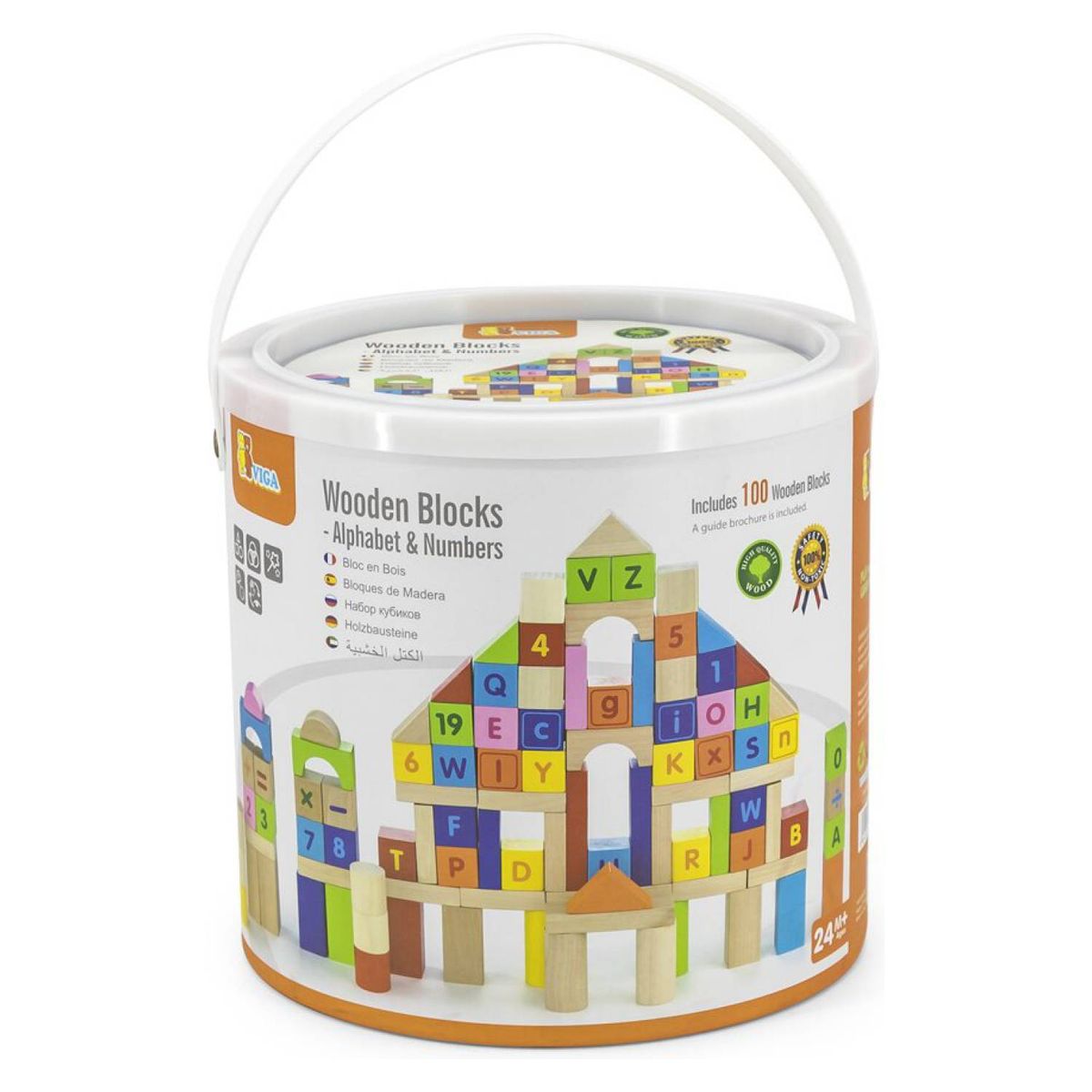 VIGA - Bloques de madera Construccion alfabetico y numero 100 pz.