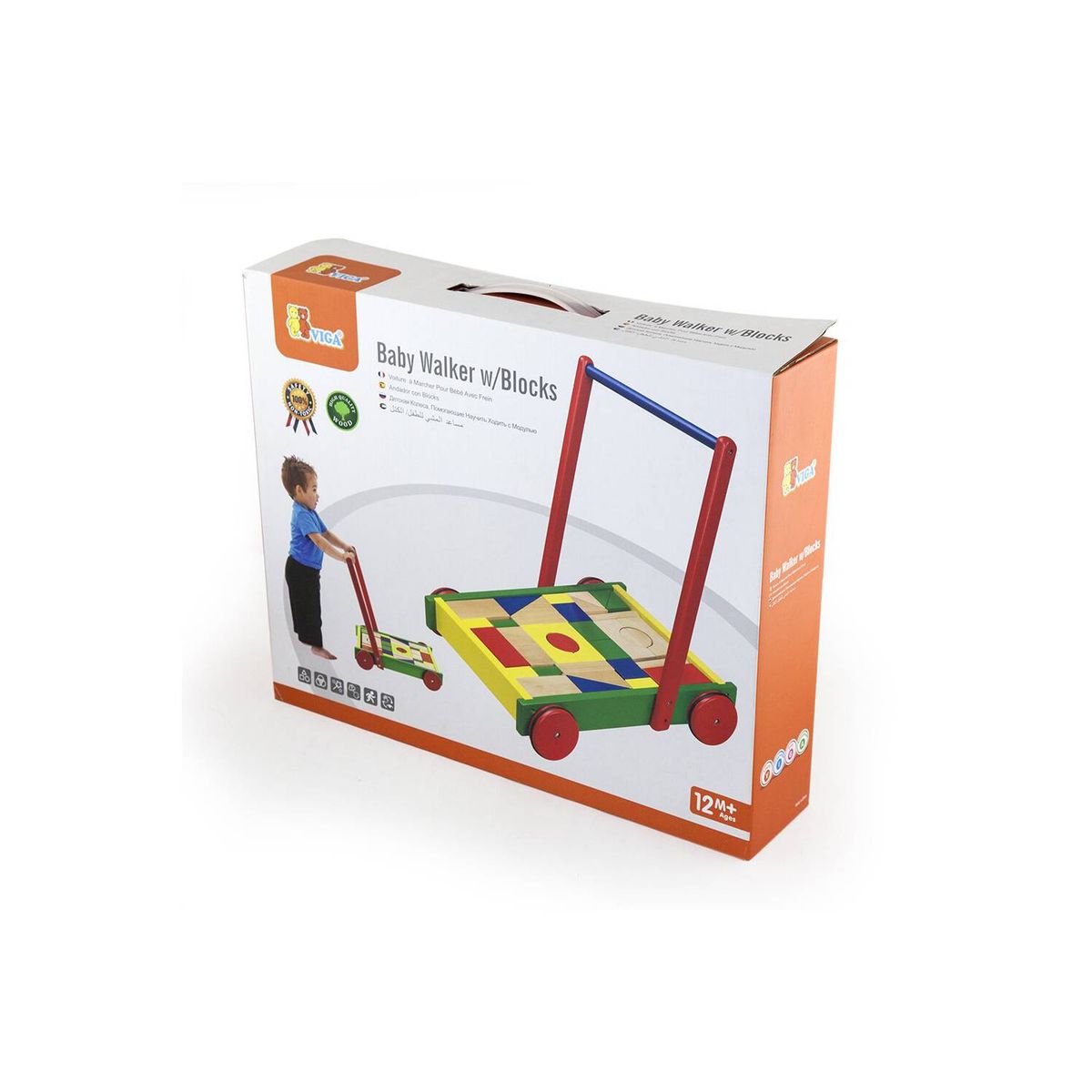 VIGA - Juguete Madera Arrastre Carro Andador 36 bloques