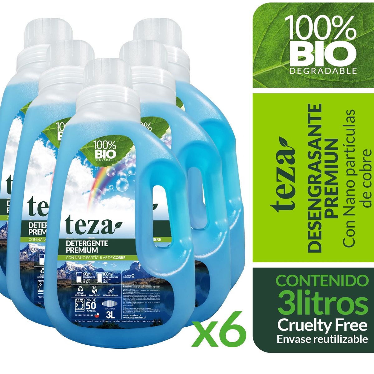 TEZA - 6 Detergente Teza Premium 100% Bio Cobre 3 Litros