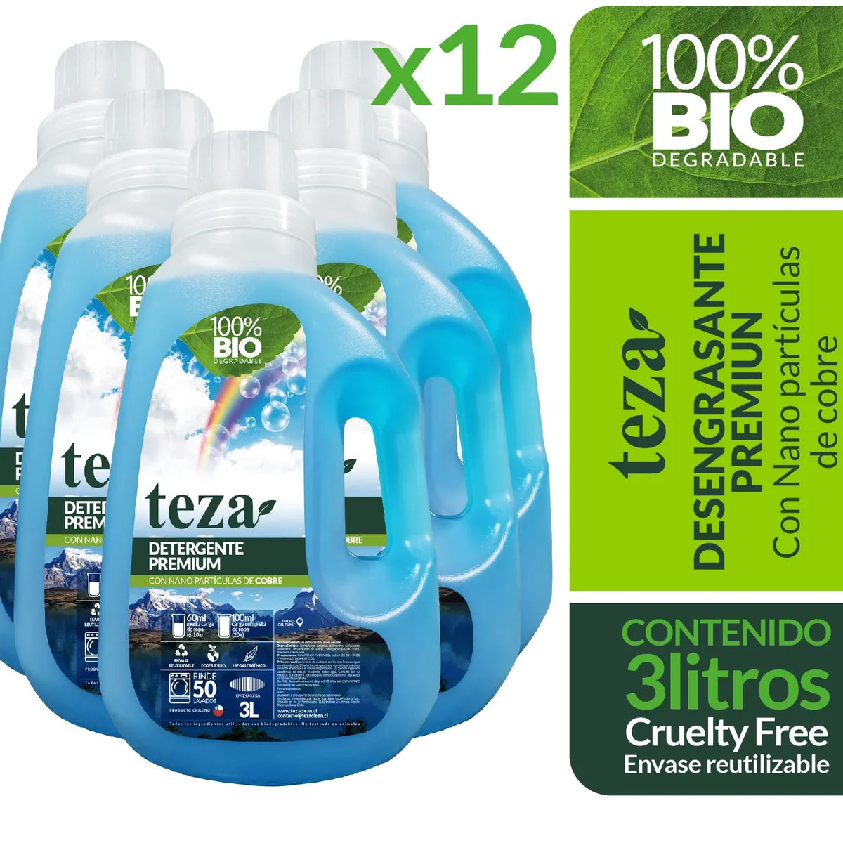 TEZA - 12 Detergente Teza Premium 100% Bio Cobre 3 Litros