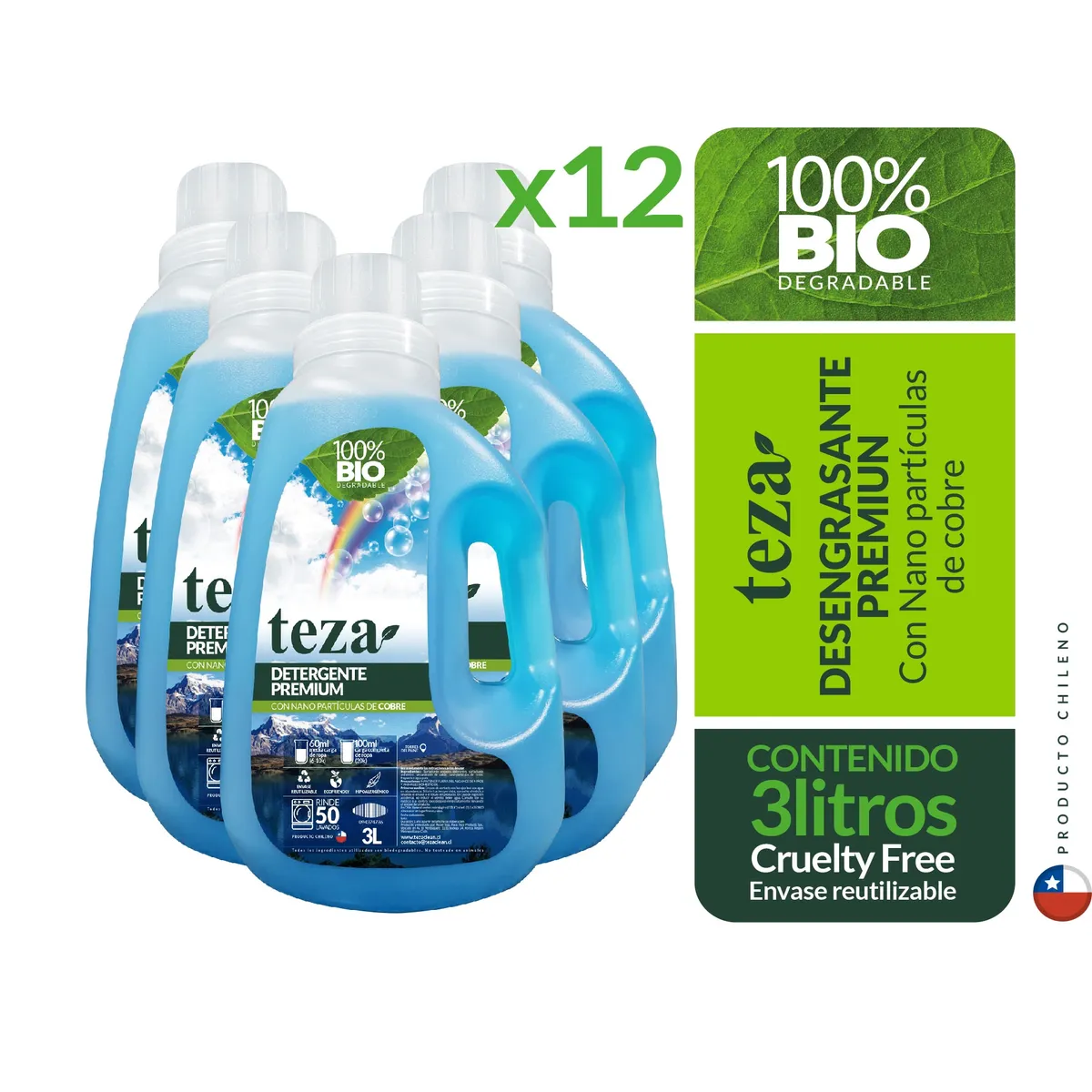 TEZA - 12 Detergente Teza Premium 100% Bio Cobre 3 Litros