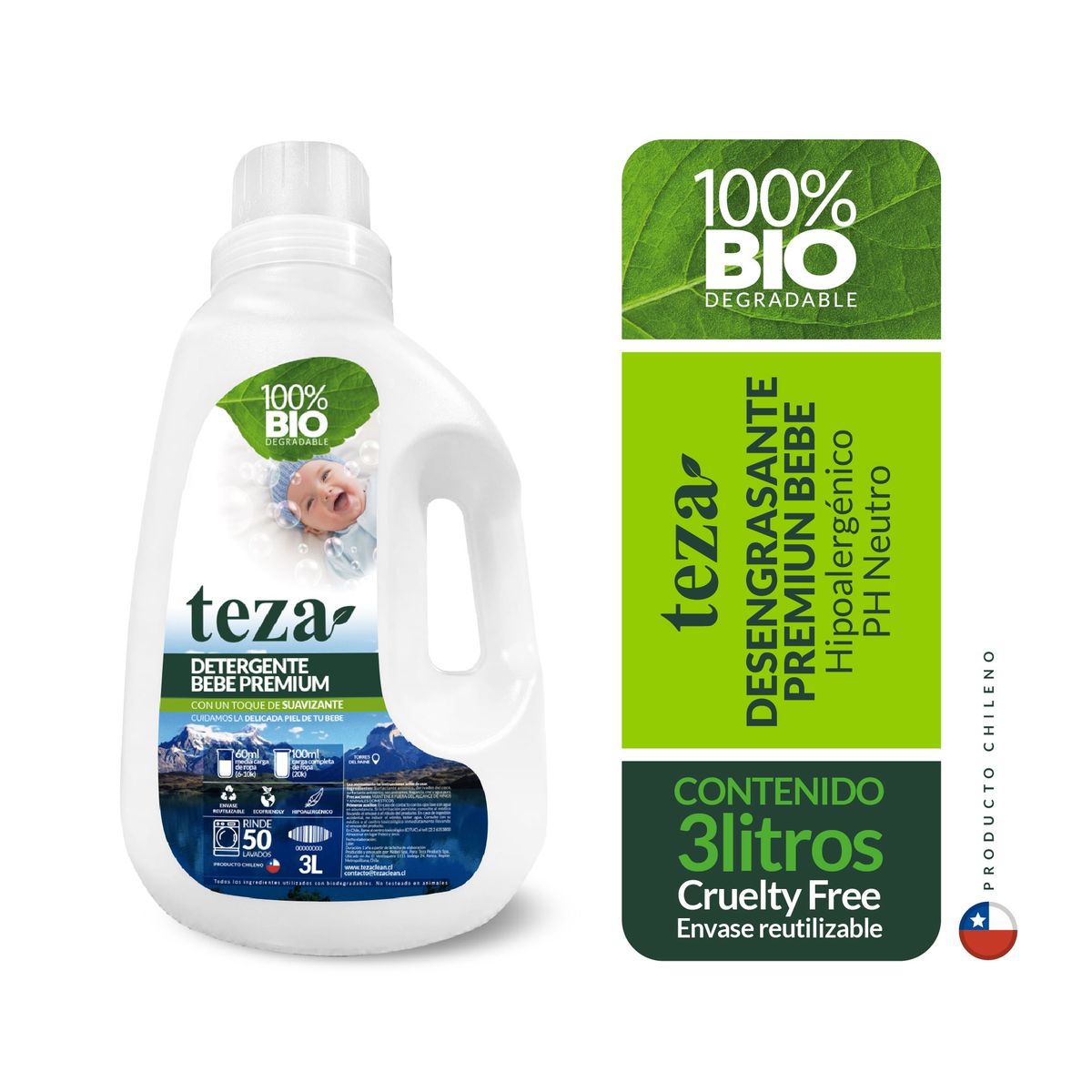 TEZA - Detergente Teza Bebé con Suavizante 100% Bio  3 Litros